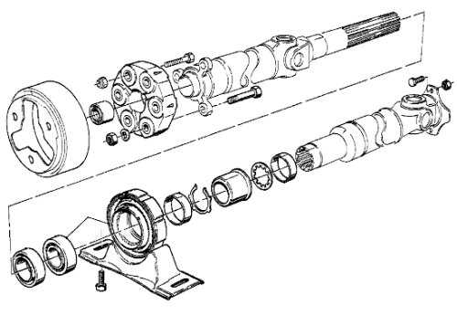 BMW driveshaft showing centre bearing and flexible guibo joints